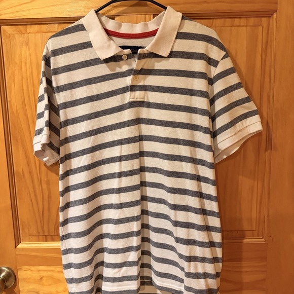 Aeropostale Blue, Gray & White Striped Short Sleeve Polo Shirt Men's Size XL - Picture 3 of 5